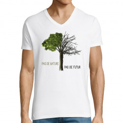 T-shirt homme col V blanc Pas de nature Arbre (Gondrax,Ecologie,Slogans engagés)