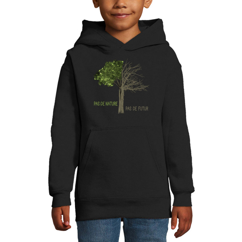 Sweat enfant à capuche noir Pas de nature Arbre (Gondrax,Ecologie,Slogans engagés)