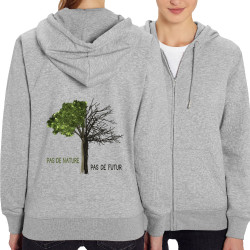 Sweat femme zippé à capuche coton bio gris chiné Pas de nature Arbre (Gondrax,Ecologie,Slogans engagés)