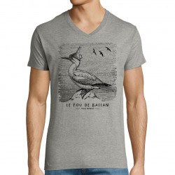T-shirt homme col V gris chiné Le Fou de Bassan (Gondrax,Les Bébêtes,Animaux)
