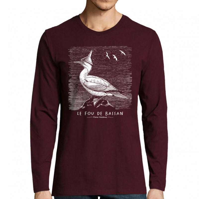 T-shirt homme manches longues bordeaux Le Fou de Bassan (Gondrax,Les Bébêtes,Animaux)