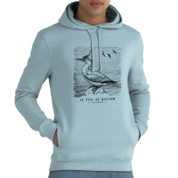 Sweat homme à capuche coton bio bleu ciel Le Fou de Bassan (Gondrax,Les Bébêtes,Animaux)