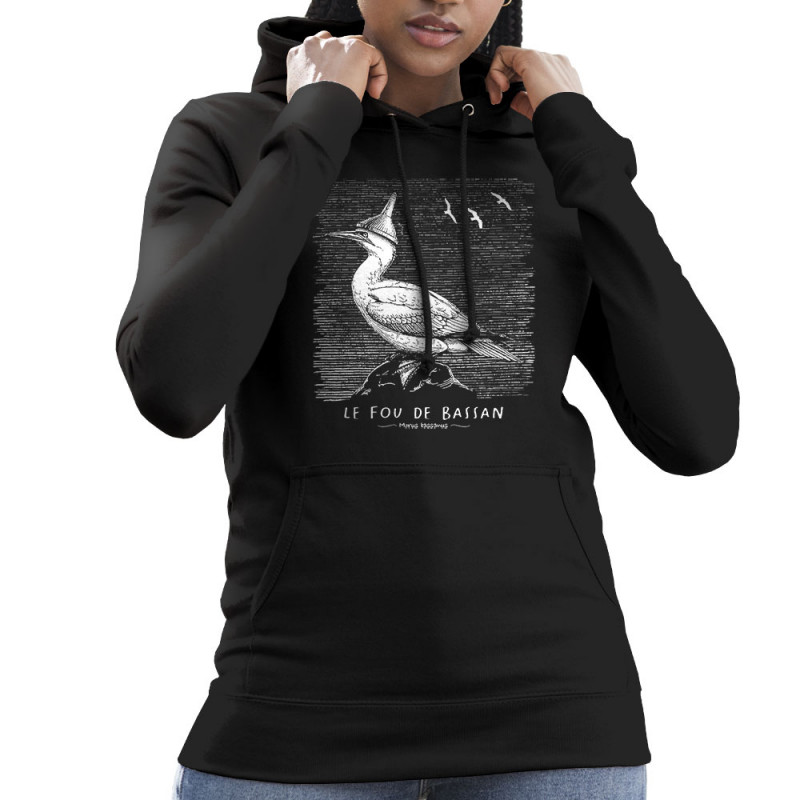 Sweat femme à capuche noir Le Fou de Bassan (Gondrax,Les Bébêtes,Animaux)