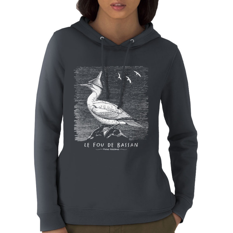 Sweat femme à capuche coton bio gris anthracite Le Fou de Bassan (Gondrax,Les Bébêtes,Animaux)