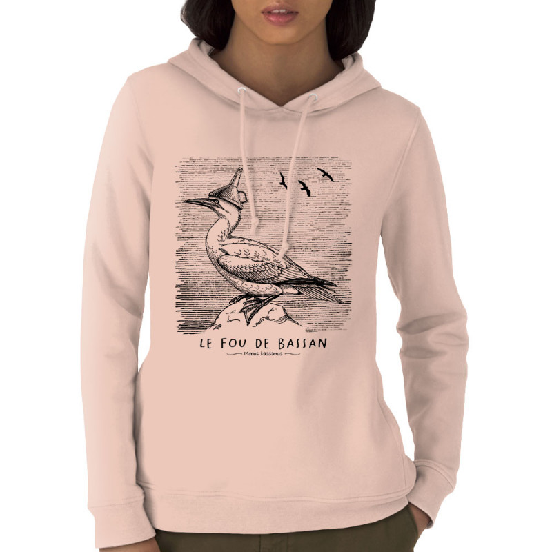 Sweat femme à capuche coton bio rose clair Le Fou de Bassan (Gondrax,Les Bébêtes,Animaux)