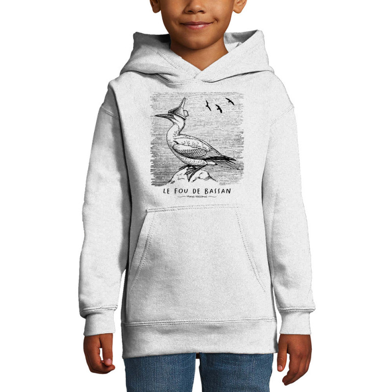 Sweat enfant à capuche blanc Le Fou de Bassan (Gondrax,Les Bébêtes,Animaux)