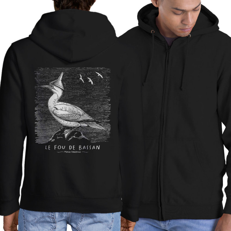 Sweat homme à capuche zippé noir Le Fou de Bassan (Gondrax,Les Bébêtes,Animaux)