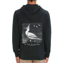 Sweat homme zippé à capuche coton bio noir Le Fou de Bassan (Gondrax,Les Bébêtes,Animaux)