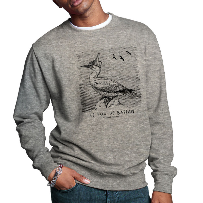 Sweat homme col rond gris chiné Le Fou de Bassan (Gondrax,Les Bébêtes,Animaux)