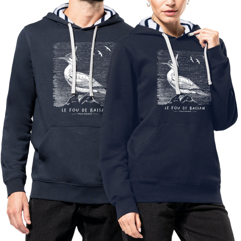 Sweat capuche à motifs unisexe bleu marine et marinière Le Fou de Bassan (Gondrax,Les Bébêtes,Animaux)