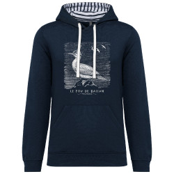 Sweat capuche à motifs unisexe bleu marine et marinière Le Fou de Bassan (Gondrax,Les Bébêtes,Animaux)