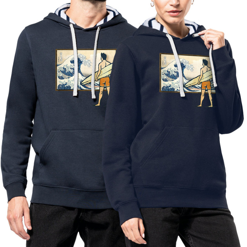 Sweat capuche à motifs unisexe bleu marine et marinière Brice Hokusaï (Gondrax,Humour,Hokusaï,Musée,Skate)
