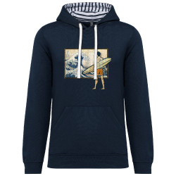 Sweat capuche à motifs unisexe bleu marine et marinière Brice Hokusaï (Gondrax,Humour,Hokusaï,Musée,Skate)
