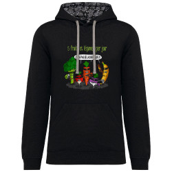 Sweat capuche à motifs unisexe noir et têtes de mort mexicaines 5 fruits et légumes par jour (Gondrax,Fruits & Légumes,Humour)