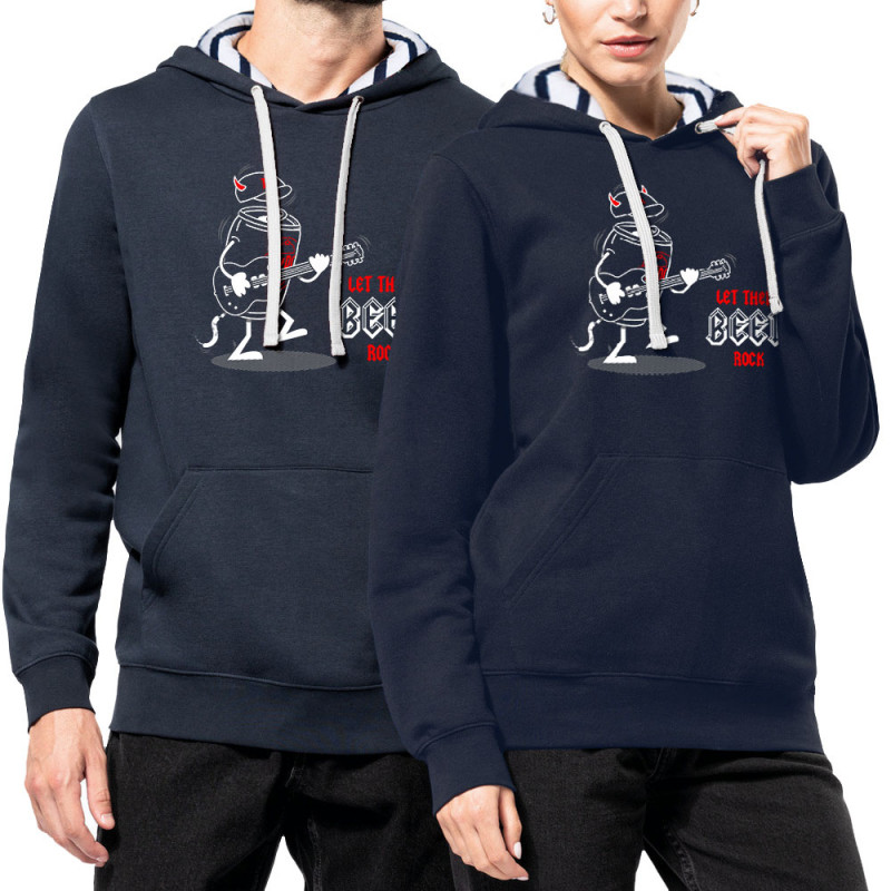 Sweat capuche à motifs unisexe bleu marine et marinière Let There Beer Rock (Gondrax,Alcool,Rock & Punk,Humour)