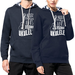 Sweat capuche à motifs unisexe bleu marine et marinière Allez tous vous faire Yukulélé (Humour,Slogans Débiles,Andy)