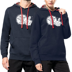 Sweat capuche à motifs unisexe bleu marine et rouge tartan Trop con pour comprendre la science (Slogans engagés,Humour)