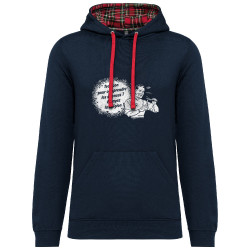 Sweat capuche à motifs unisexe bleu marine et rouge tartan Trop con pour comprendre la science (Slogans engagés,Humour)