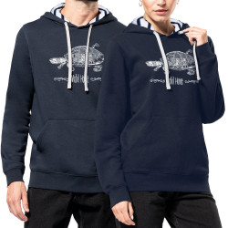 Sweat capuche à motifs unisexe bleu marine et marinière Mobil Home (Gondrax,Animaux,Humour,Les Bébêtes)