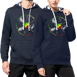Sweat capuche à motifs unisexe bleu marine et marinière Reggae Vinyl (Reggae)