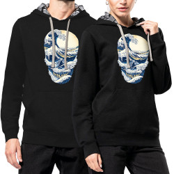 Sweat capuche à motifs unisexe noir et têtes de mort mexicaines Hokusai Wave Skull (Têtes de morts,Amazon,Hokusaï,Musée)