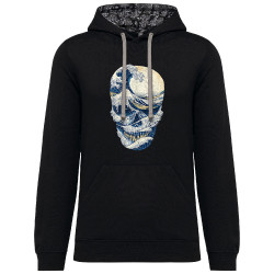 Sweat capuche à motifs unisexe noir et têtes de mort mexicaines Hokusai Wave Skull (Têtes de morts,Amazon,Hokusaï,Musée)