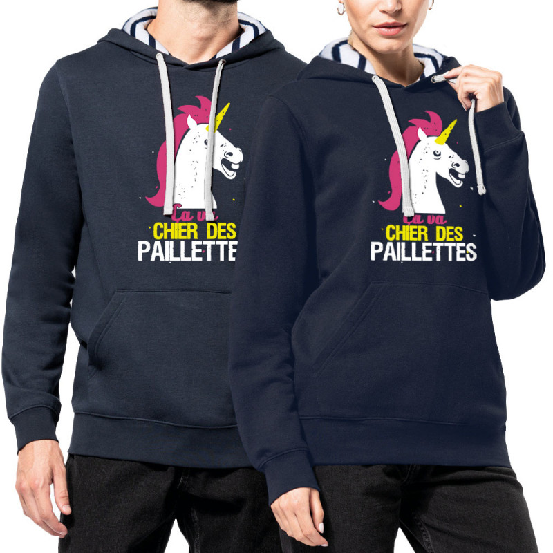 Sweat capuche à motifs unisexe bleu marine et marinière Ca va chier des paillettes (Animaux,Humour,Amazon,Zewa)