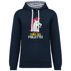 Sweat capuche à motifs unisexe bleu marine et marinière Ca va chier des paillettes (Animaux,Humour,Amazon,Zewa)
