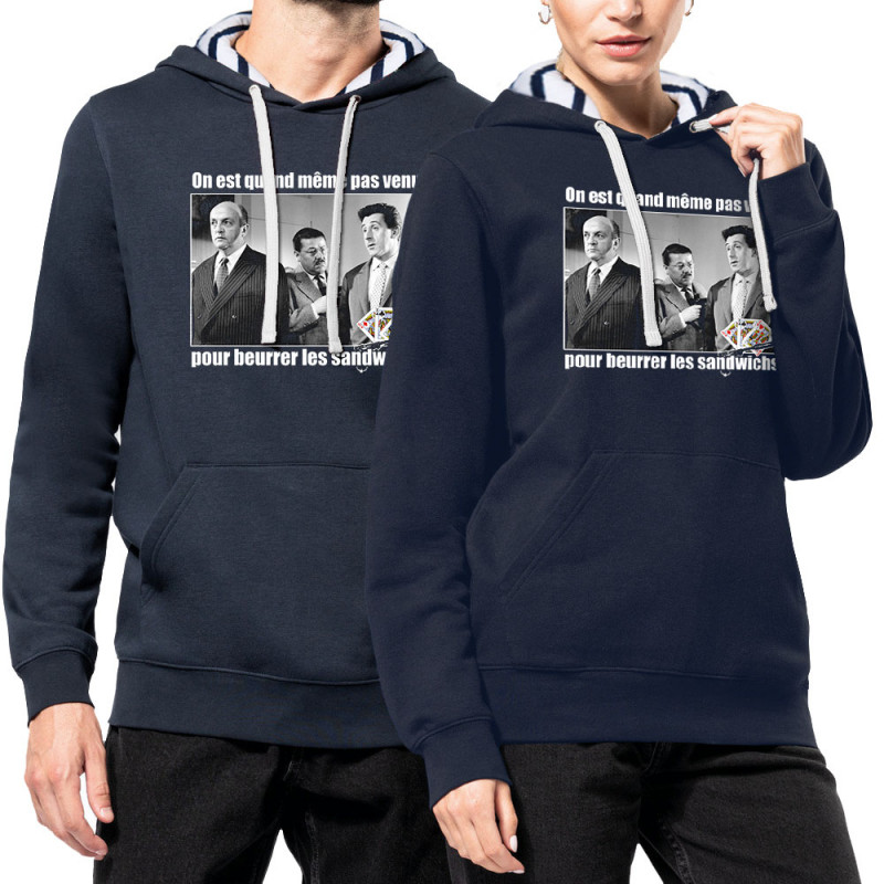 Sweat capuche à motifs unisexe bleu marine et marinière Tontons Flingueurs Beurrer les sandwichs (Films/Séries,Les Tontons Fling