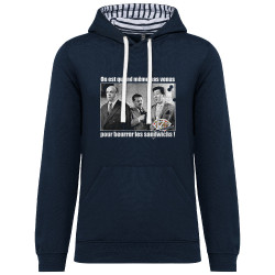 Sweat capuche à motifs unisexe bleu marine et marinière Tontons Flingueurs Beurrer les sandwichs (Films/Séries,Les Tontons Fling