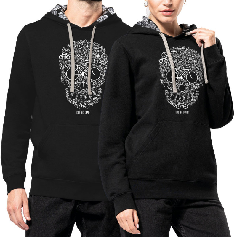 Sweat capuche à motifs unisexe noir et têtes de mort mexicaines Bike or Death (Caffein Art,Ecologie,Têtes de morts,Vélo)