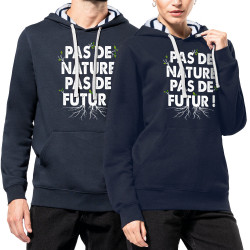 Sweat capuche à motifs unisexe bleu marine et marinière Pas de nature pas de futur (Gondrax,Slogans engagés,Ecologie)