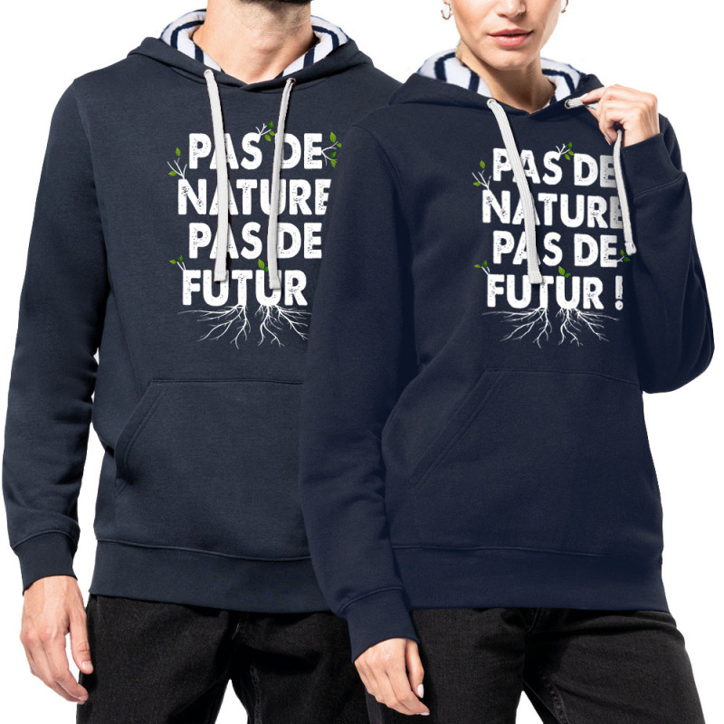 Sweat capuche à motifs unisexe bleu marine et marinière Pas de nature pas de futur (Gondrax,Slogans engagés,Ecologie)