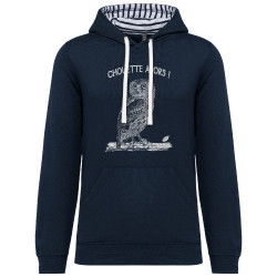 Sweat capuche à motifs unisexe bleu marine et marinière Chouette alors (Gondrax,Les Bébêtes,Animaux)