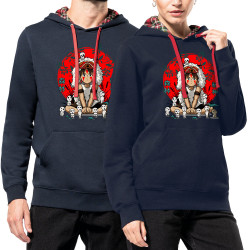 Sweat capuche à motifs unisexe bleu marine et rouge tartan Forest Spirits (Le Duc,Films/Séries,Manga Kawaï japan)