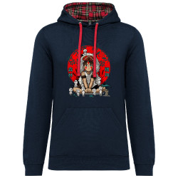 Sweat capuche à motifs unisexe bleu marine et rouge tartan Forest Spirits (Le Duc,Films/Séries,Manga Kawaï japan)
