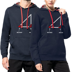 Sweat capuche à motifs unisexe bleu marine et rouge tartan Angle droit (Gondrax,Humour,Devoirs de vacances)