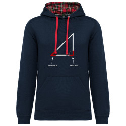 Sweat capuche à motifs unisexe bleu marine et rouge tartan Angle droit (Gondrax,Humour,Devoirs de vacances)