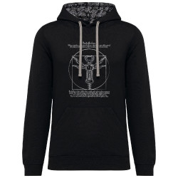 Sweat capuche à motifs unisexe noir et têtes de mort mexicaines Tractus Bouchonus Vitruve (Gondrax,Alcool,Musée,Homme de Vitruve