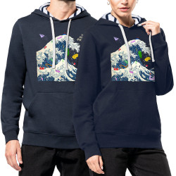 Sweat capuche à motifs unisexe bleu marine et marinière Sorry Mr Hokusaï (Gondrax,Ecologie,Musée,Humour,Hokusaï)