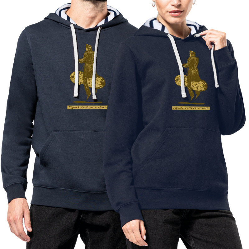 Sweat capuche à motifs unisexe bleu marine et marinière Partir en cacahuète (Blacksquare,Humour,Partir en …)