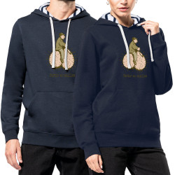 Sweat capuche à motifs unisexe bleu marine et marinière Partir en couilles (Gondrax,Humour,Partir en …)