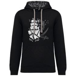 Sweat capuche à motifs unisexe noir et têtes de mort mexicaines Pirate Boat (Gondrax,Têtes de morts)