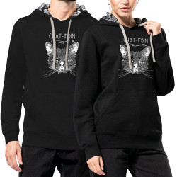 Sweat capuche à motifs unisexe noir et têtes de mort mexicaines Chat-foin (Gondrax,Les Bébêtes,Animaux,Chats)
