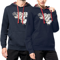 Sweat capuche à motifs unisexe bleu marine et rouge tartan Moutons (Gondrax,Humour,Slogans engagés,Animaux)