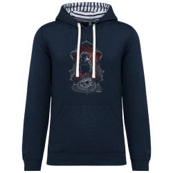 Sweat capuche à motifs unisexe bleu marine et marinière Diabolik Evil Crow (Simon,Diabolik,Têtes de morts,Enfer)