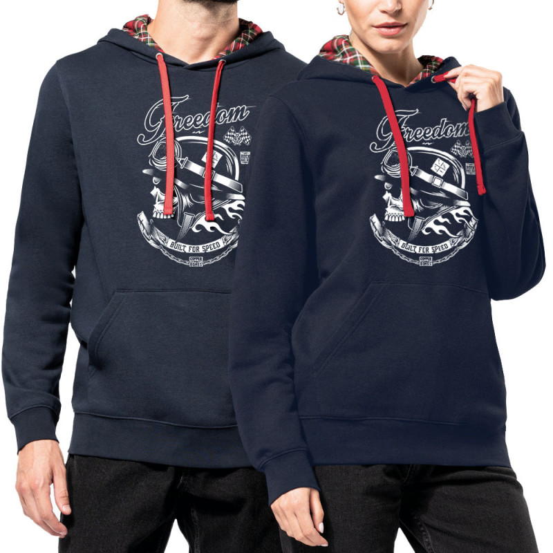 Sweat capuche à motifs unisexe bleu marine et rouge tartan Copper Bones - Built For Speed (Simon,Copper Bones,Têtes de morts,Mot