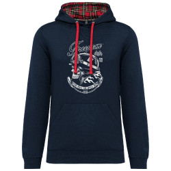 Sweat capuche à motifs unisexe bleu marine et rouge tartan Copper Bones - Built For Speed (Simon,Copper Bones,Têtes de morts,Mot