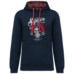 Sweat capuche à motifs unisexe bleu marine et rouge tartan Copper Bones - Superior Motors (Copper Bones,Moto,Têtes de morts)