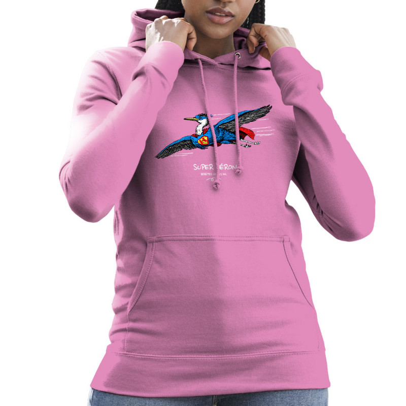 Sweat femme à capuche rose Super Héron (Gondrax,Les Bébêtes,Animaux,Détournements)